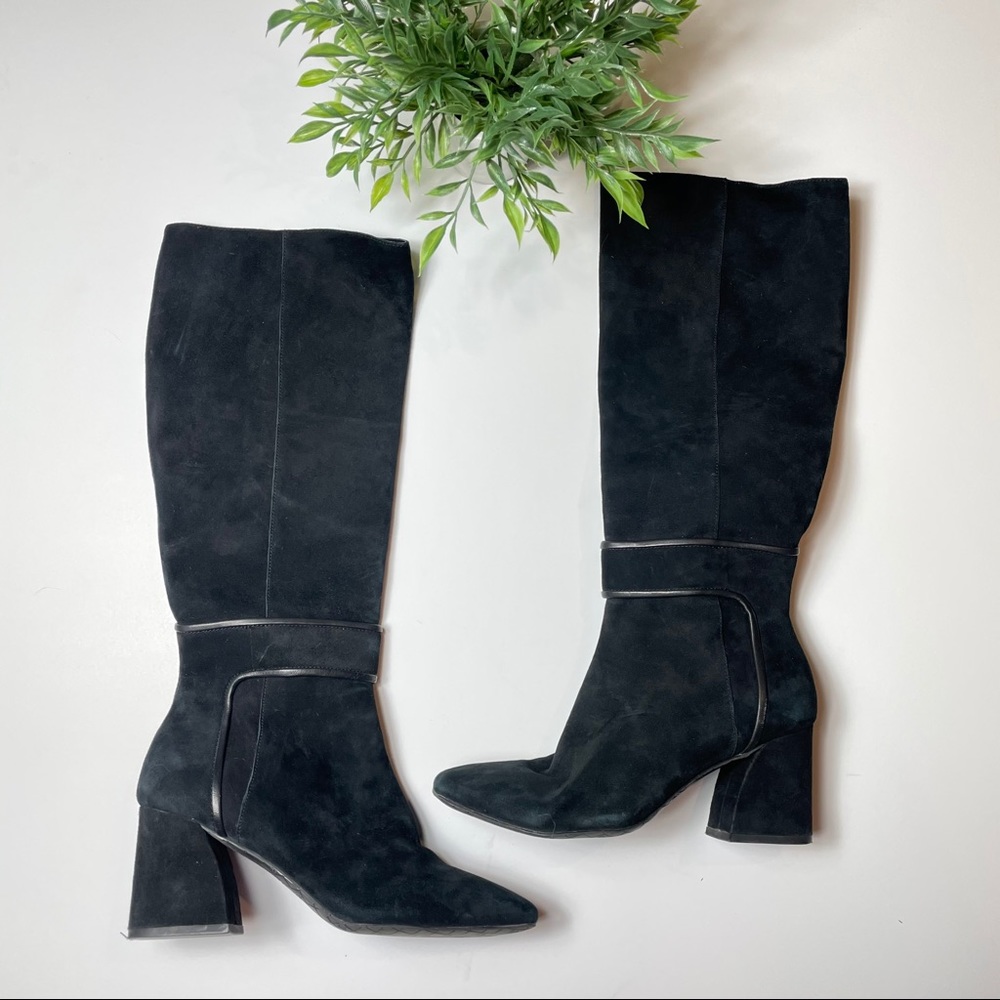 Donald J. Pliner Boots Suede black knee high block heel